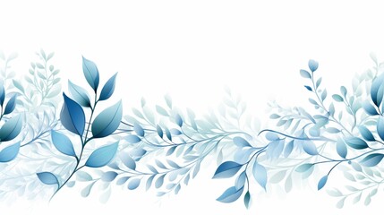 Floral blue leaves on white background