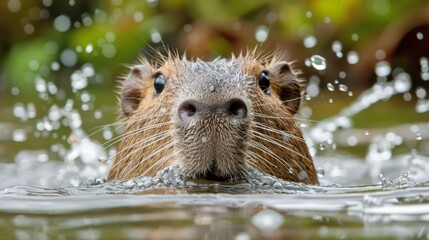 Fototapeta premium Close Up of a Beaver Swimming in a Body of Water