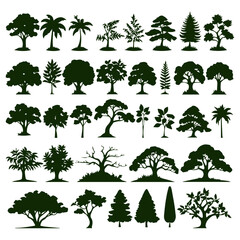 flat design plant and tree silhouette collection