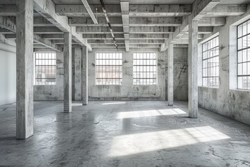 Empty Loft Interior Design with Concrete Architecture - Real Estate and Apartment Room Concept