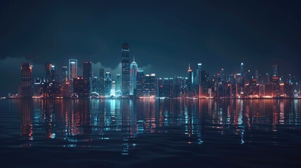 Generative Coastal City Skyline at Night - Wallpaper of Urban Sky with Buildings Made
