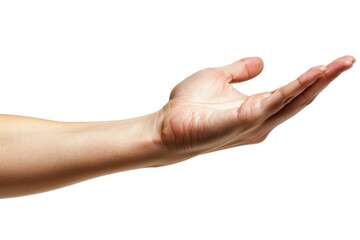 Hand Reaching Out - Isolated White Background. Human Arm Closeup Concept for Reaching Up