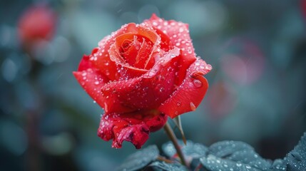 Red Rose With Water Droplets