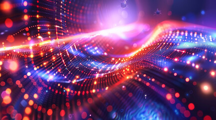 Fototapeta premium Vibrant abstract digital landscape with pink and blue waves made of glowing dots,ai generated