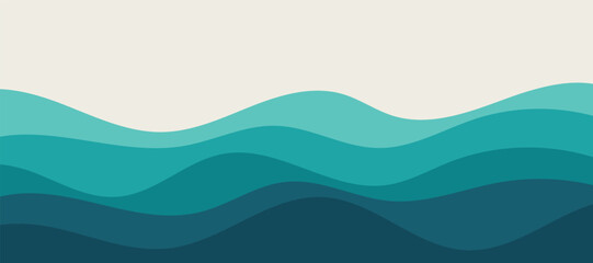 Blue river ocean wave layer vector background illustration - obrazy, fototapety, plakaty