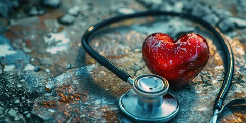 Medical stethoscope next to a red heart, suitable for healthcare concepts