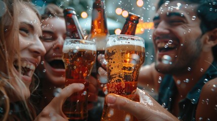 A gathering of individuals enjoying each others company while drinking beer.