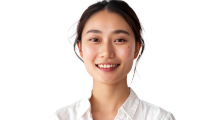 Young Asian woman thinking positively Isolated on a transparent background.