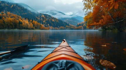 A frontal perspective of a kayak, ideal for outdoor and adventure concepts - obrazy, fototapety, plakaty