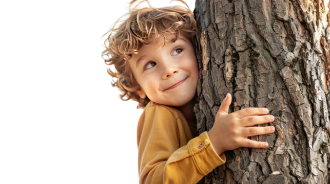 child hugging tree Isolated on a transparent background. - Powered by Adobe