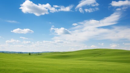 Green field with blue sky  - obrazy, fototapety, plakaty