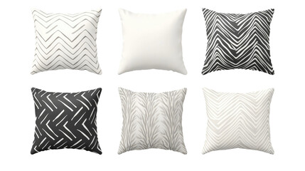Set of Decorative patterned throw pillows on transparent background.