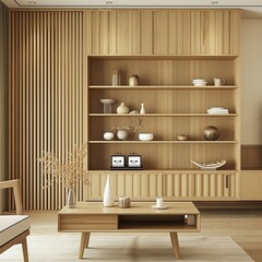 Wooden Natural Furniture with Scandinavian Living Room Design