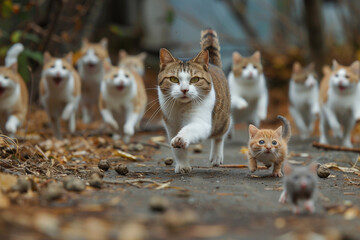 Fototapeta premium Cat and mouse walking together