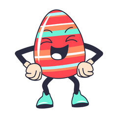 Cartoon happy Easter Groovy egg character. Holiday personage isolated on white background - 760601114