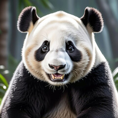 Portrait of a giant sitting panda with its mouth open 37