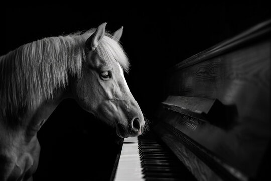 Horse and piano in farm