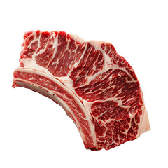 Raw beef steak on the bone with marbled texture, isolated on a transparent white background