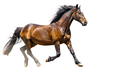 Beautiful brown horse running Isolated on a transparent background.