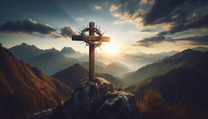 Obraz premium Good Friday Holiday Cross. Crucifixion of Jesus Christ Background.