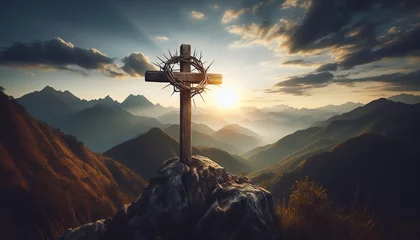 Foto op Plexiglas Good Friday Holiday Cross. Crucifixion of Jesus Christ Background. © Shamim Akhtar