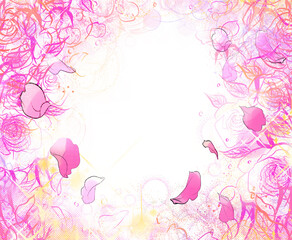 70年代少女漫画キラキラ薔薇の園背景ペン画イラスト透過背景