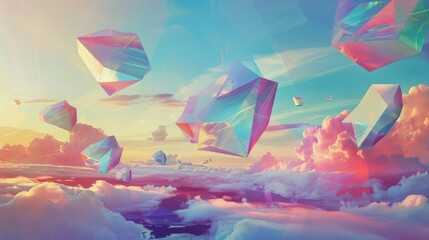 Abstract Geometric Shapes in Surreal Landscape