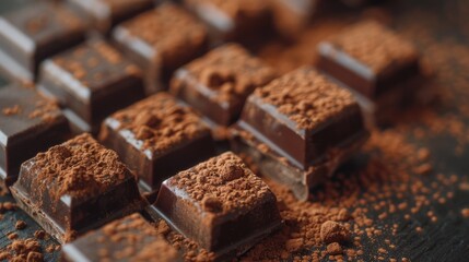 Close up of chocolate pieces on a table, perfect for food blogs or advertisements