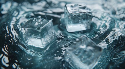Close up of ice cubes in a bowl of water, perfect for summer drink concepts