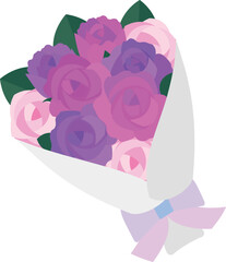 紫色とピンク色のバラの花束