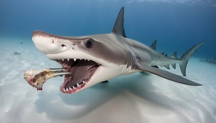 A Hammerhead Shark With Its Mouth Full Of Prey Upscaled 10