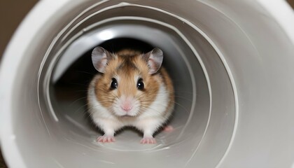 A Hamster Exploring A Tunnel Made Of Pvc Pipes