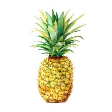 Hand drawn watercolor pineapple isolated on white background