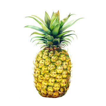 Hand drawn watercolor pineapple isolated on white background