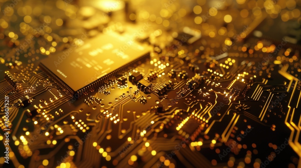 Poster detailed view of a computer chip on a circuit board. suitable for technology concepts