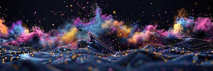 Vibrant explosion of colorful particles background - obrazy, fototapety, plakaty