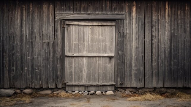 Wooden door and old fence in a black barn