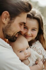 A man smiling while holding a baby. Suitable for family and parenting concepts