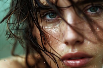 A close up image of a woman with wet hair. Suitable for beauty and health concepts