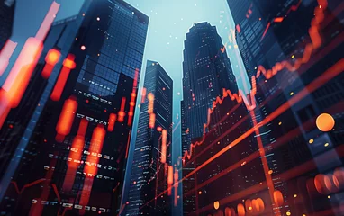 Poster Skyscrapers and financial curves,created with Generative AI tecnology. © henvryfo