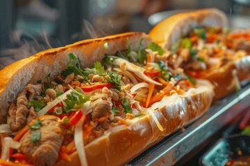 Banhmi Vietnamese sandwich featuring cuisine streetfood baguette coriander and pork