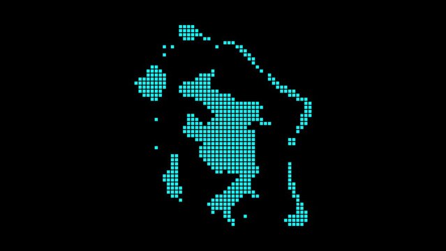 Bora Bora digital map. Map of the island in dotted style. Border shape filled with rectangles. Stylish video.