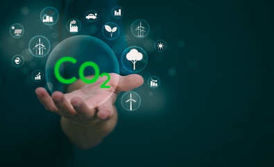 Carbon Dioxide Reduction To solve the global climate crisis and reduce global warming. Concept of...