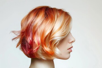 Close-up of a person with vibrant, colorful hair. Perfect for beauty and fashion concepts