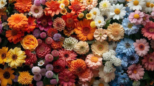  a close up of a bunch of flowers with many different colors of flowers in the middle of the picture and in the middle of the middle of the picture.