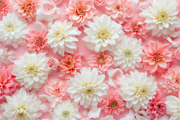 Elegant display of pink and white flowers on a soft pink background with copy space
