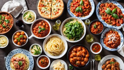A table filled with Italian dishes