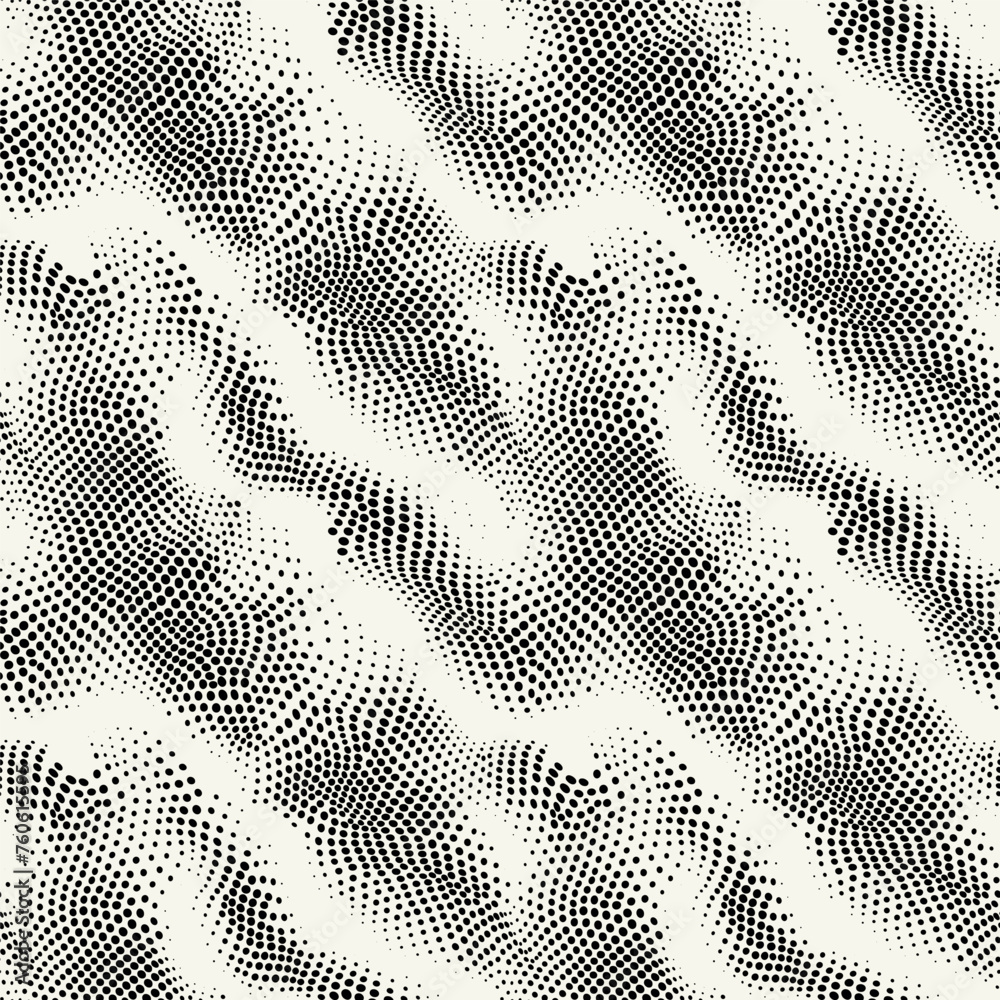 Wall mural vector seamless pattern with optic illusion. abstract distorted dotted texture. monochrome warped su