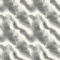 Vector seamless pattern with optic illusion. Abstract distorted dotted texture. Monochrome warped surface. Creative op art background. Design with distortion. Can be used as swatch for illustrator. - obrazy, fototapety, plakaty