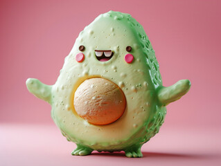 An avocado-like 3D monster with a creamy green texture and a big
